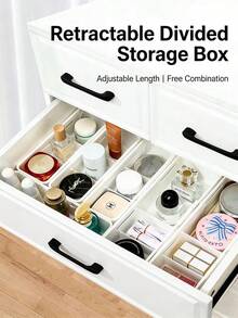1pc Adjustable Drawer Organizer, Expandable Drawer Divider, Multi-Purpose Storage Box Suitable For Kitchen Utensils, Office Supplies, Bathroom Cosmetics, Bedroom Essentials - White - View 10