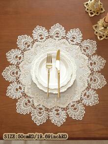 ABEST6522 Home&Living store 1pc 100% Polyester Fabric Embroidered Lace Cutwork Round Placemat, Candle Mat, Round Tablecloth, Vintage Bohemian Style, Suitable For Dining Table, Coffee Table, Vanity, Living Room, Home Decor, Holiday Party, Picnic, Family Gathering, Wedding Gift - Multicolor - View 9