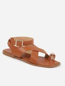 Women's Strappy Flat Sandals - Summer Casual Beach Travel - Camel - View 5