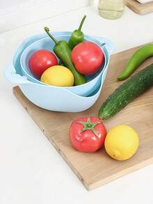 双层蔬菜清洗盆，带沥水篮，水果清洗篮，适用于厨房、客厅、水果盘 - 1pc - 查看 1