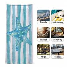 1 chiếc khăn tắm/khăn đi biển in hình sao biển màu nước và sọc xanh dương, in một mặt, chất liệu microfiber thấm hút nhanh khô, thích hợp làm khăn choàng chống nắng, thảm yoga, khăn thể thao di động cho kỳ nghỉ, khăn mềm mại làm quà tặng, khăn tắm và khăn đi biển nhẹ. - Nhiều màu - Xem 3