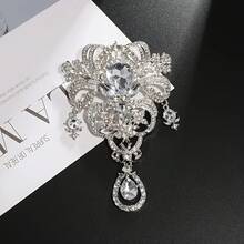 Fashionable And Luxurious Crown Brooch With Rhinestones, Bridal Clothing Art Piece, Bouquet Accessory - Silver - View 6