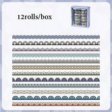 12 Rollos/Caja Pegatinas de Cinta, Serie Satin Dream, Cinta de Encaje Exquisita de Borde Ultrafino, Suministros para Scrapbooking, Accesorios para Cuadernos, Utilizados para Decorar Tarjetas, Marcos de Fotos, Computadoras, Fundas de Teléfono, Tazas de Agua, Revistas Chatarra, Estuches de Lápices, Maletas, Pegatinas Decorativas de Escritorio, Pegatinas de Vuelta a Clases, Pegatinas Divertidas de Útiles Escolares, Pegatinas para Laptop Kindle papelería manualidades libro de sticker estikers - cinta adhesiva - Ver 14