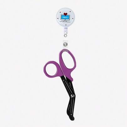 1 Piece Of Nursing Scissors With 1 Retractable Badge Holder, Made Of Stainless Steel For Wound And Bandage Cutting, Suitable For Medical And General Use, Pocket-Sized, Compact
