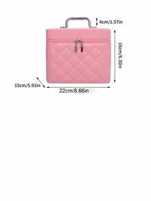 Multi-Color Mirror With Makeup Brush Storage, Rhombus Embroidered Pattern, Luxury Cosmetic Bag, All-In-One Portable Handheld Vanity Case, Bathroom Organizer, Boho Style Makeup Bag, Suitable For Vacation, Beach, Bathroom, Bedroom, Large Capacity - Multicolor - View 15