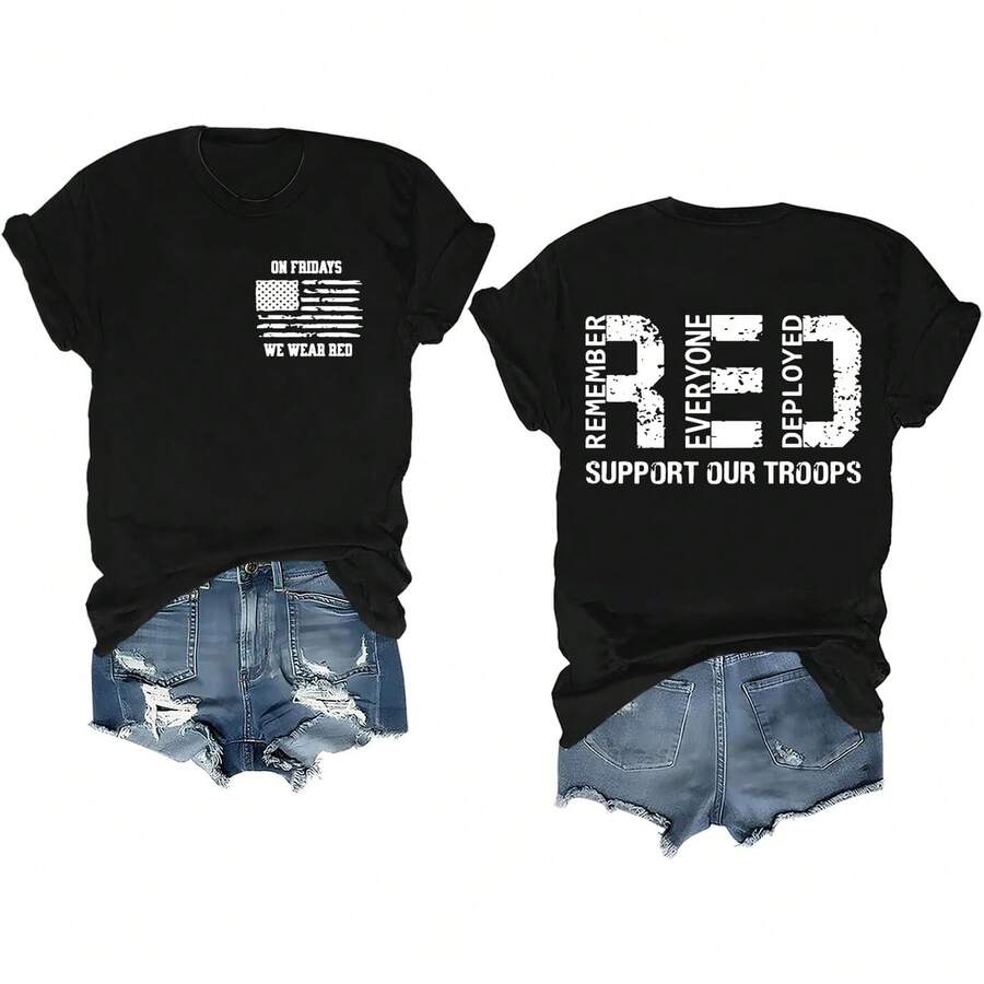 Red Friday Shirt On Fridays We Wear Red Tshirt Remember Everyone Deployed Shirts For Men Women Camisetas Para Mujer Camisas Para Mujer Graphic Tees Summer Tops For Women - 黑-1 - 查看 1