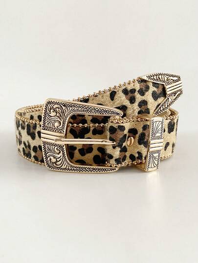 1 chiếc thắt lưng bản rộng in họa tiết da báo, chất liệu lông xù, kiểu dáng vintage, gợi cảm, phong cách punk, khóa kim loại, dành cho nam giới, phù hợp với quần jeans, quần tây, trang phục thường ngày, đi học, dạo phố.
