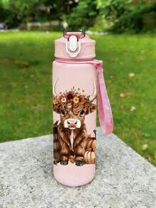 1個 750ml/25oz 秋季高地牛圖案水壺，防漏彈蓋設計，輕量堅固耐用，適用冰水、冷飲、室溫飲品；不建議裝 50°C 以上熱水，適合學校、辦公室、健身房、戶外運動、瑜伽、開學季、跑步等場景，送給她的禮物，萬聖節、聖誕節、情人節、感恩節、生日禮物杯，附蓋與吸管，水壺、水杯、杯子、旅行杯 - 彩色 - 查看 17