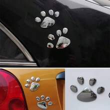 Set de 4 pegatinas metálicas con diseño de huella de animal - Pegatinas 3D con diseño de pata de perro o gato, adecuadas para parachoques, ventanas, carrocería y logotipos de decoración de automóviles - Universal - pata de gato - Ver 3