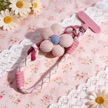 Hand-Woven Simple Short Wrist Strap With Sweet Floral Design, Convenient Detachable Wristband, Durable And Anti-Lost Phone Strap For Outdoor Use, "Pinch Flower" Decoration, Woven Keychain, Soft And Cute Stress-Relief Bag Accessory.Perfect Gift For Couples And Best Friends On Halloween And Valentine's Day - 綠色 - 查看 3
