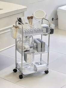 1 pezzo Carrello acrilico piccolo, rastrelliera per il trucco trasparente e mobile per uso domestico, scaffale organizzativo multifunzione ad alta capacità per il bagno, accessori per il bagno, carrello organizzatore per il trucco, rastrelliera mobile per ufficio, bagno, cucina e soggiorno (materiale aggiornato, più ampio e più spesso) - Multicolore - Visualizzare 6