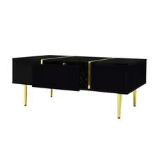 Coffee Table With High-Gloss Finish, Modern And Simple, With 2 Drawers - 黑色 - 查看 7