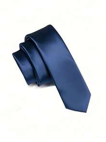 1pc Men's Solid Color Tie, Business Formal Narrow Tie (5cm) School - Navy Blue - View 2