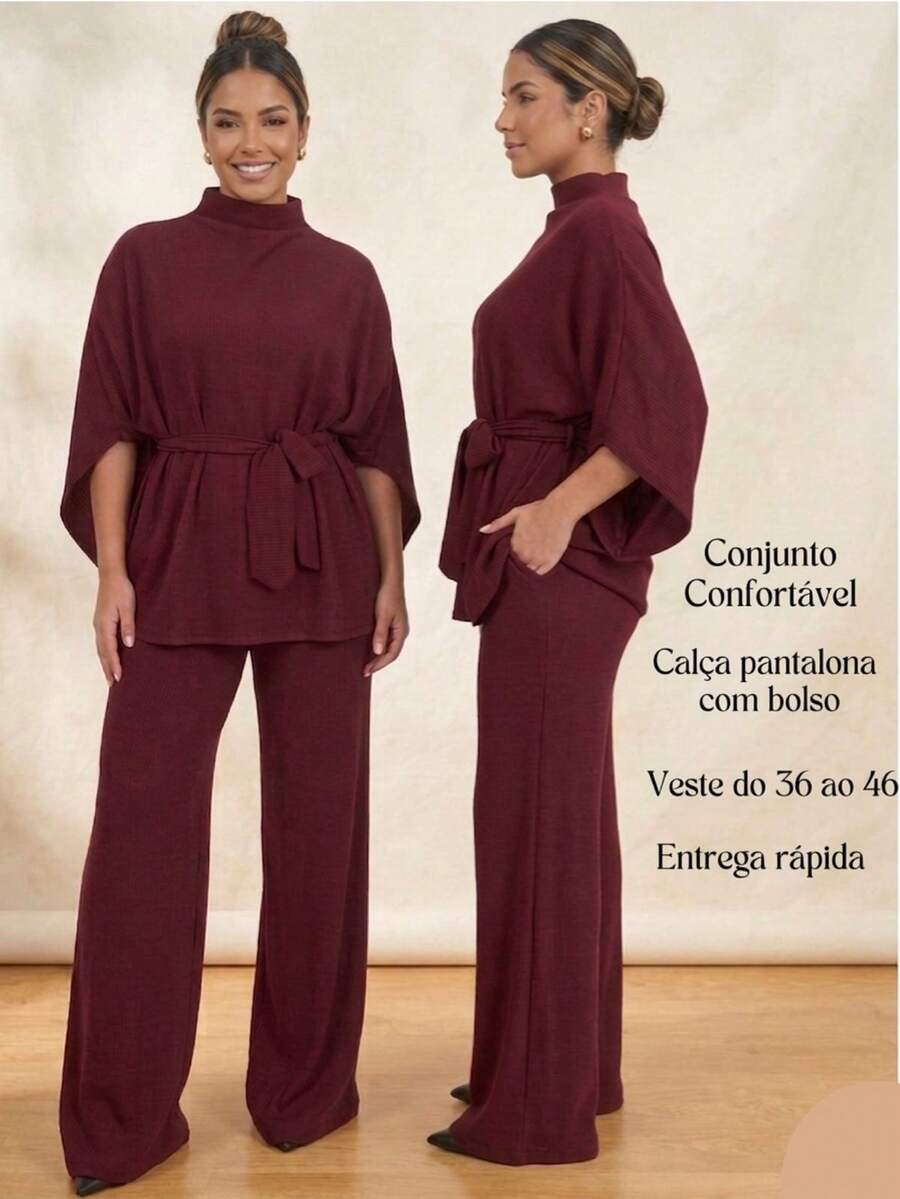 Women's Set: Batwing Sleeve Blouse And Wide-Leg Pants; Elegant Women's Set; Casual Women's Set; Comfortable Women's Set; Women's Set With A Rag Doll; High-Neck Women's Set; Batwing Sleeve Women's Set; Loose-Fitting Women's Set; Flowy Women's Set; Modern Women's Set; Versatile Women's Clothing; Elegant Women's Clothing; Comfortable Women's Outfit; Elegant Women's Look; Casual Women's Look; Women's Work Set; Women's Outing Set; Winter/Mid-Season Women's Set; Lightweight Women's Set; Sophisticated Women's Set; Wide-Leg Women's Set; Stylish Women's Set; Women's Fashion Set; Women's Wide-Leg Pants; Women's High-Waisted Pants; Elegant Women's Wide-Leg Pants; Comfortable Women's Batwing Sleeve Blouse; Elegant High-Neck Women's Blouse; Loose-Fitting Comfortable Rag Doll Women's Set; Women's Set With A Rag Doll Look ... - 紅木色 - 查看 1