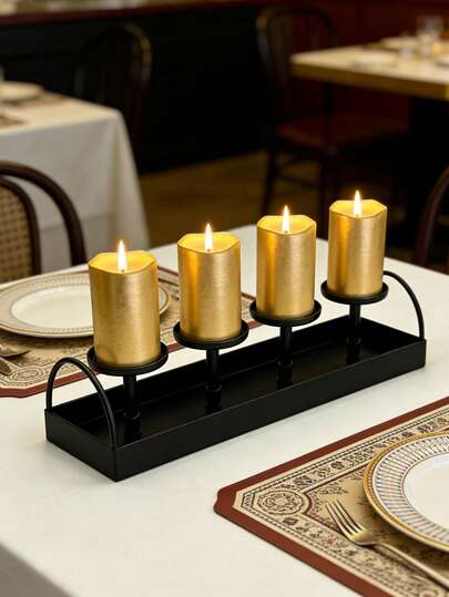 New 4-Arm Candle Holder Tray, Suitable For Pillar Candles, Applicable For Christmas, Halloween, Easter, Thanksgiving, Home, Wedding, Party, Anniversary Decoration