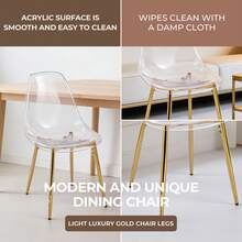 Transparent PET Acrylic Spoon Chairs (Glamorous Gold Legs) - Set Of 4, Modern And Chic Dining Chairs - Gold +4 - View 4