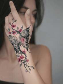 3 Sheets Big Size Body Art Temporary Tattoo Stickers For Both Men And Women With Patterns Including Thorns, Flowers, Swords And Butterflies. Waterproof Fake Tattoo That Lasts 2-5 Days And Can Be Attached To Arms, Neck, Shoulders, Back, Waist And Legs. Ideal For Festivals, Parties, Gift Giving And Music Festivals To Quickly Create A Personalized Tattoo. - Black - View 4