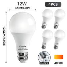 Kasotile A21 LED灯泡 12W，E26/E27中号灯头（相当于100W白炽灯），6000K冷白光/4000K自然白光/3000K暖白光，显色指数85+，无频闪，适用于家居装修、出租房、卧室和厨房照明。 - 12WA泡-4個裝 - 查看 11