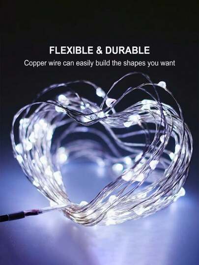 1 dây đèn LED bằng dây đồng trần màu trắng, dài 1/2/3/5/10m, 10/20/30/50/100 bóng, chạy bằng pin, dùng để trang trí trong nhà, đèn LED hình ngôi sao trang trí ngày lễ.