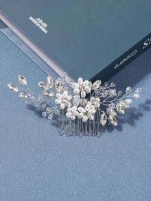 1pc Women Classy Light Retro High End Heavy Duty Rhinestone Flower Headpiece Hair Accessory Hair Comb For Wedding Bridesmaids Valentine's Day Party School Stuff Bridal Hair Accessories Gifts Looks TRIM - 白色 - 查看 6