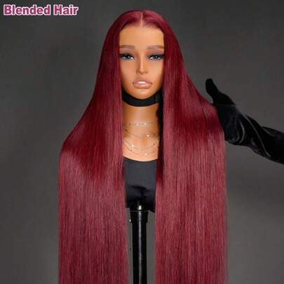 34 Inch Brazilian Virgin 200% Density Body Wave 13x4 Lace Frontal Wigs Glueless #BUG Wine Red Color #99J Burgundy - Ear To Ear Pre Plucked Pre Bleached HD Transparent Loose Wave Lace Front Wigs - Real Hair Pre Pulling Pre Ironing Pre Cutting Lace Closure Wigs Frontal Glueless - Wear And Go No Glue Needed No Skills Frontal Human Hair Wigs Glueless Weaves Wigs For Women Daily Use Blended Hair