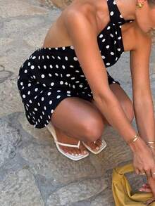 Look Polly 女士夏季露背波点吊带衫，简约系带露背设计，性感露背系带上衣，适合海滩、度假、约会、聚会等场合。 - 黑色 - 查看 11