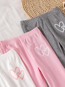 3pcs Baby Girls' Casual Ribbed Knit Heart Print Flared Pants Set, Suitable For Spring/Summer Daily & Home Wear - Multicolor - View 5