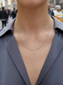 1pc Octagram Cubic Zirconia Pendant Multilayer Necklace For Women, Suitable For Daily, Party, Vacation - Vàng - Xem 3