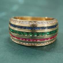 Shiny Multicolor Cubic Zirconia Wide Ring, Suitable For Women And Girls, Vintage Fashion Elegant Exquisite Elegant Anniversary Jewelry - Gold - View 4