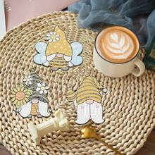 10pcs Diamond Painting Coasters, Cartoon Character, Mask, Sun Pattern, Wooden Material, Colorful Printed Coasters, Suitable For Home Decor, Outdoor Gazebo, Camping, Tea Table Anti-Slip Coasters - Multicolor - View 7