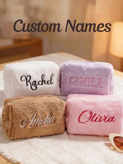 Custom Name Fur Makeup Bag , Personalized Fluffy Makeup Bag, Embroidery Cosmetic Bag, Custom Name Fluffy Cosmetic, Organizer Fluffy Embroidered Zipper Travel Pouch, Cute Wallet, Toiletry Bag, Custom Makeup Bag, Embroidery Cosmetic Bag, Quilted Toiletry Pouch With Name,Multi-Functional,Ornamental,Letter,Solid Color,Exquisite,Stylish,Vintage,Modern,Colorful,Leisure,Basics,Casual,Soft,Unique,Customized,Personalized,Custom,Ideal Gifts For Her,Girlfriend,Her,Boyfriend,Friends,Chic Autumn,Fall Decor