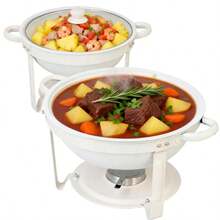 Chafing Dishes For Buffet, White-Plated 4 Pack 5QT Round 316 Stainless Steel Chafing Dish Set For Home Parties, Christmas Gatherings, Catering Events Complete Buffet Warmer Set (White 4) - 白色 - 查看 12
