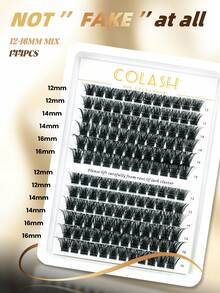 Colash 144pcs C-Curl Thick & Dense Eyelash Clusters, DIY Eyelash Extension, Thick Cat Eye Lash Clusters, Lengthening Lash Clusters, Length 12-16mm, Eyelash Clusters, Eyelash Clusters, Individual Lashes, False Eyelashes - C - View 1