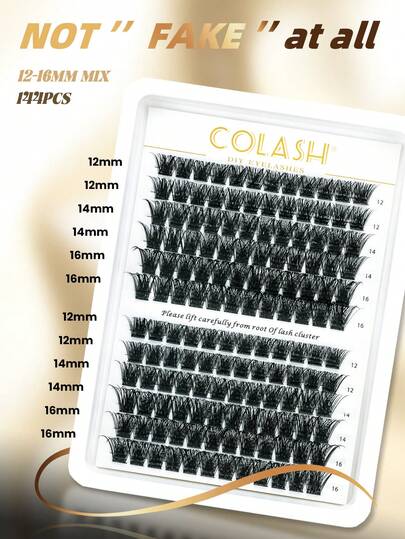 Bộ 144 sợi mi giả Colash C-Curl dày và rậm, tự làm mi nối, mi giả mắt mèo dày, mi giả làm dài mi, chiều dài 12-16mm, mi giả từng sợi, mi giả.