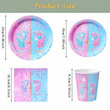 性别印记一次性餐具套装，7/9英寸派对餐盘，一次性纸盘、纸杯、餐巾纸，适用于节日、婚礼、订婚、生日、派对、庆典等场合。 - 多色 - 查看 2