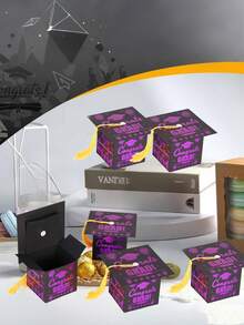 Hộp kẹo hình mũ tốt nghiệp (50/15 cái/1 cái), đồ dùng tiệc tốt nghiệp năm 2025, hộp kẹo quà tặng tốt nghiệp phù hợp cho tiệc tốt nghiệp. - Dây thừng màu tím và vàng + vàng - Xem 7