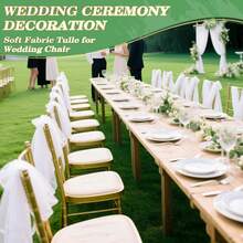 16pcs/Set Romantic Wedding Chair Sash Bow Decor, 20*275cm/7.8*108in Long Chiffon Ribbons For Wedding Aisle, Ceremony, Reception, Church, Party, Outdoor Decoration - White - View 8