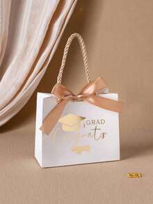 1/5 piezas Bolsas de regalo de graduación, bolsas de regalo de papel con patrón de diploma, patrón de gorra de graduación, decoración de lazo, bolsas de obsequio para fiesta de graduación, caja de dulces para fiesta de graduación, opciones de multicolor, adecuado para estudiantes universitarios, graduados y vuelta al colegio - Multicolor - Ver 7