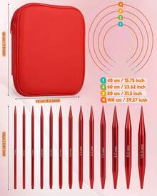 Interchangeable Knitting Needle Set With Circular Crafters, 13 Circular Knitting Needles With 4, 3-10 Mm Aluminum Knitting Needles Beginner, Crafts, Red Needle Set - 40/60/80/100 cm Needle Cables - View 9
