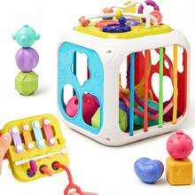 6 Coloridos Juguetes Sensoriales de Formas, con 4 en 1 Tablero de Juguetes, Clasificador de Formas Multifuncional con Banda Elástica, 7 Formas de Jugar, para Niños y Niñas - 17 cm x 15 cm x 15 cm - Ver 1