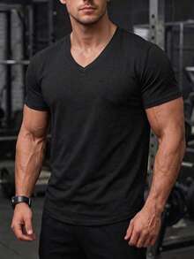 ZYNTH BALENO Camiseta casual de manga corta con cuello en V para hombres, adecuada para el verano - Negro - Ver 4