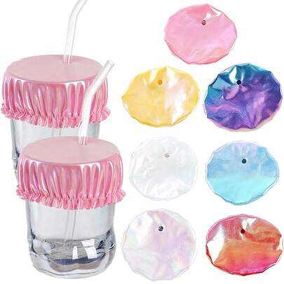 Tapas reutilizables de colores para vasos, mangas, cubiertas anti-polvo para vasos de discoteca, material de tela resistente al agua con agujero para pajita, portátil, adecuado para bares, hoteles, clubes, picnics y actividades al aire libre