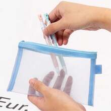 1pc Nylon Mesh Zipper Pencil Case, Transparent Portable Storage Bag, Multi-Function Travel Cosmetic & Makeup Organizer - Pencil Case - View 2