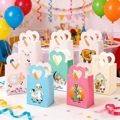 Hộp giấy đựng kẹo quà tặng Eid Al-Adha, Eid Mubarak, 10 chiếc/gói, thiết kế hình chú cừu dễ thương, hộp đựng sô cô la có tay cầm.