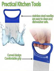 1pc Stainless Steel Multifunctional Kitchen Tool - Onion Slicer & Meat Tenderizer, Suitable For Vegetables And Fruits, Ergonomic Handle, Meat Tenderizing Fork, Knife, Vegetable Cutter, Available In Multiple Colors - View 7