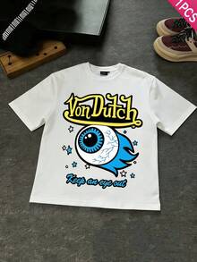Tween Boy Cotten Clothes,Y2K-Inspired Letter Print T-Shirt - Casual Crew Neck, Short Sleeve, Machine Washable - Perfect For Spring/Summer/Fall,Fashion, Streetwear, Unisex, Men, Women - trắng - Xem 2