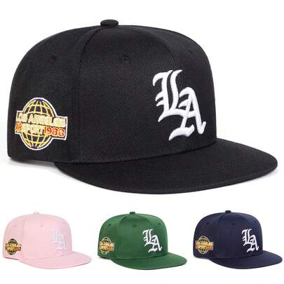 1 pieza Gorra de béisbol con estampado gótico LA para hombres, gorra de béisbol personalizada con bordado de letras, sombrero casual de moda callejera para primavera, otoño, viajes, vacaciones en la playa