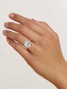 1 chiếc nhẫn bạc S925 đính đá Moissanite hình hoa hướng dương, 1-2 carat, thanh lịch và sang trọng, thích hợp làm quà tặng đính hôn, cưới, sinh nhật bạn thân, kỷ niệm hoặc trang sức cô dâu. - Bạc - Xem 7