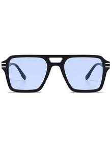 1 pieza Gafas de moda de mujer de plástico y metal con puente doble, estilo clásico aviador, de colores múltiples y talla grande, estilo hip hop retro casual, adecuadas para vacaciones, citas, conducir, acampar, fiestas y otras actividades al aire libre - Multicolor - Ver 2