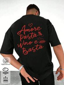 Áo thun ngắn tay cổ tròn unisex thời trang cho mùa hè, với thiết kế Amore Pasta Vino, kiểu dáng thoải mái phù hợp cho nhiều dịp, lý tưởng cho trang phục thường ngày, những buổi hẹn hò lãng mạn và làm quà tặng. - màu đen - Xem 4